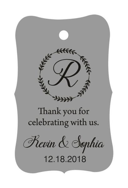 100 PCS Custom Made Scallop Edges Thank You For Wedding Paper Hang Tags-Grey Carousel 1
