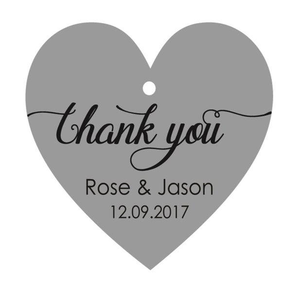100 PCS Personalized Wedding Thank You Custom Made Heart Shape Hang Tags-Grey Carousel 1