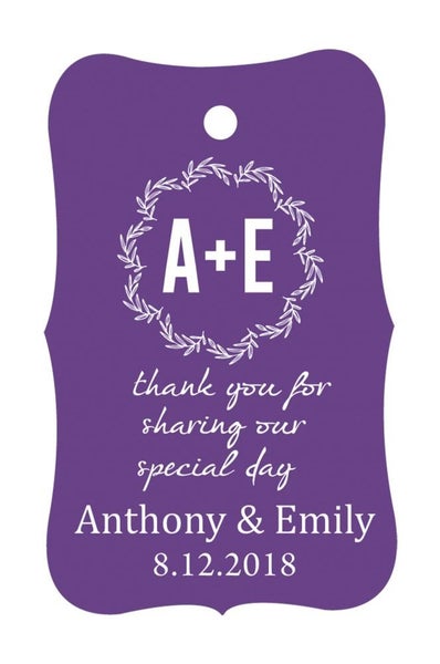 100 PCS Thank You for sharing our special day Custom Wedding Hang Tags-Purple Carousel 1