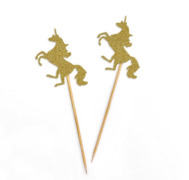 Darling Souvenir Baby Shower Unicorn Cupcake Dessert Toppers-Glitter Gold Carousel 2