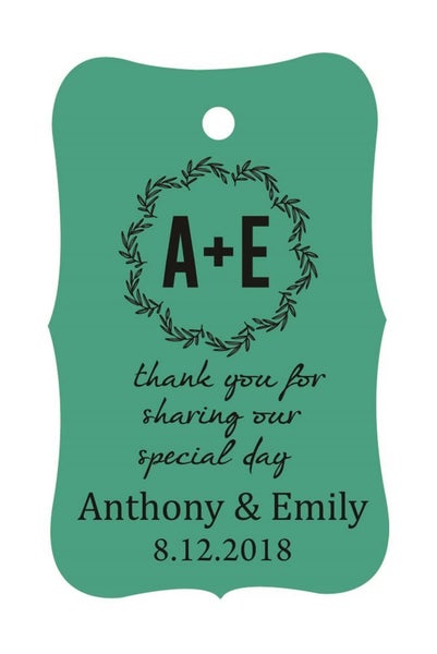 100 PCS Thank You for sharing our special day Custom Wedding Hang Tags-Green Carousel 1