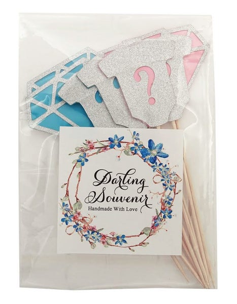 Darling Souvenir Baby Shower It's Twin Cupcake Dessert Toppers-Glitter Black Carousel 2