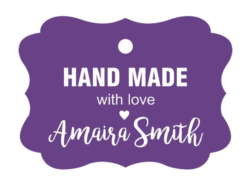 100 PCS Hand Made With Love Custom Wedding Favor Gift Paper Hang Tags-Purple Carousel 1