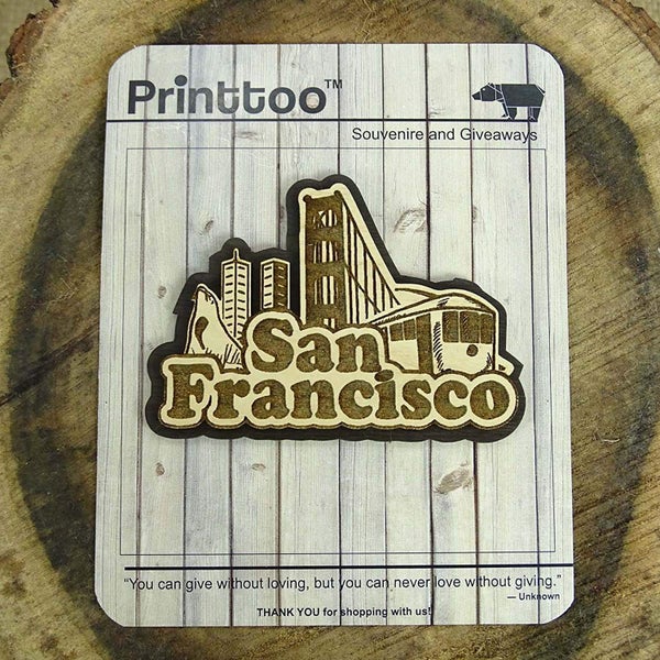 San Francisco Wood Engraved Wooden Fridge Magnet Souvenir Gift Carousel 1