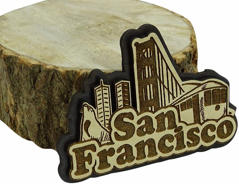 San Francisco Wood Engraved Wooden Fridge Magnet Souvenir Gift Carousel 2
