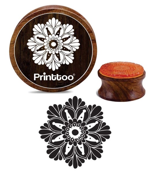 Printtoo Round Textile Stamp Floral Mandala Pattern Wooden Rubber Stamps-5 Inch Carousel 1