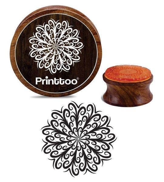 Printtoo Craft Textile Wooden Rubber Floral Mandala Pattern Round Stamp -5 Inch Carousel 1