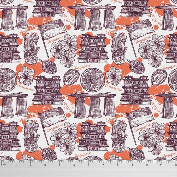 Soimoi 65 GSM Singapore Theme Architectural Print 44 Inches Wide Georgette Carousel 1