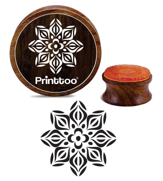 Printtoo Scrap-booking Round Floral Mandala Pattern Wooden Rubber Stamps-5 Inch Carousel 1