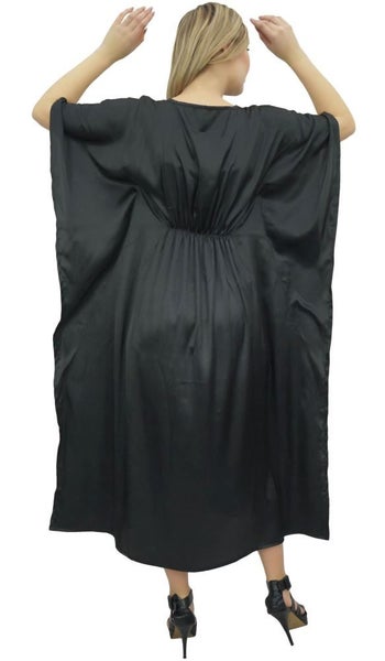 Bimba Women's Floral Bird Print Satin Maxi Kaftan Kimono Coverup Long Caftan-18 Carousel 2