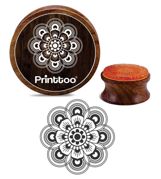 Printtoo Floral Mandala Round Wooden Rubber Stamp Scrap-booking Stamps-5 Inch Carousel 1