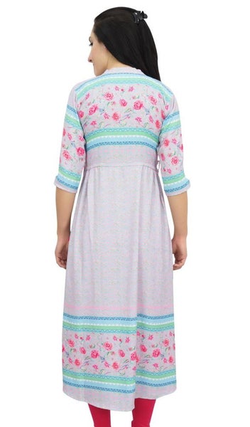 Bimba Women's Indian Ethnic Printed Pink Kurta Drawstring Waist Tunic Dress-26 Carousel 2