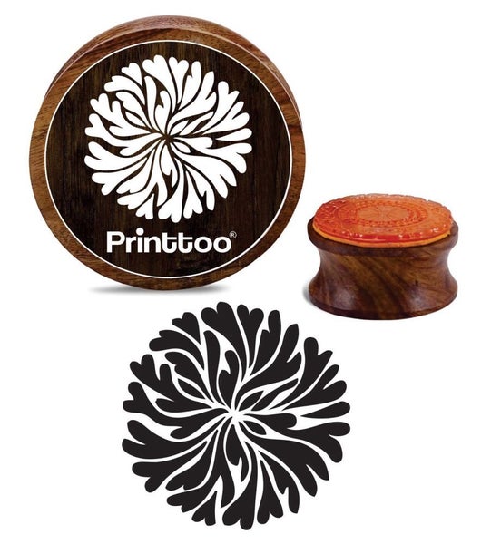 Printtoo Round Wooden Rubber Floral Mandala Pattern Scrap-booking Stamps-5 Inch Carousel 1