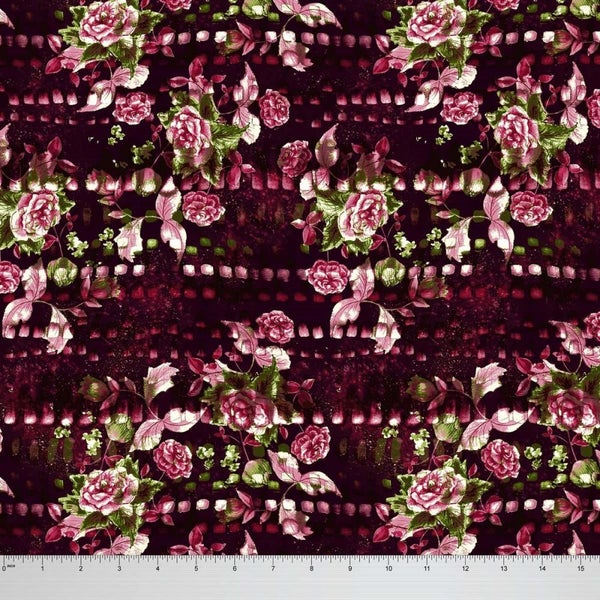 Soimoi Plum Floral Printed 44 Inches Wide Georgette Sewing Material 65 GSM Carousel 1