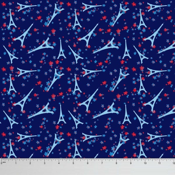 Soimoi 115 GSM Eiffel Tower Architectural Print Viscose Rayon 1 Yard 56" Wide Carousel 1