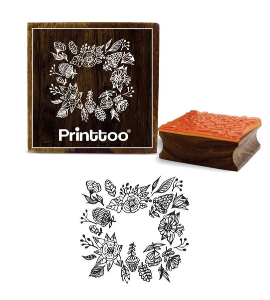 Card Making Wooden Rubber Stamp Square Floral Scrap-booking Stamps-5 x 5 Inches Carousel 1
