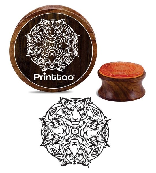 Printtoo Tiger Face Mandala Round Wooden Rubber Stamp Scrap-booking-4 Inch Carousel 1
