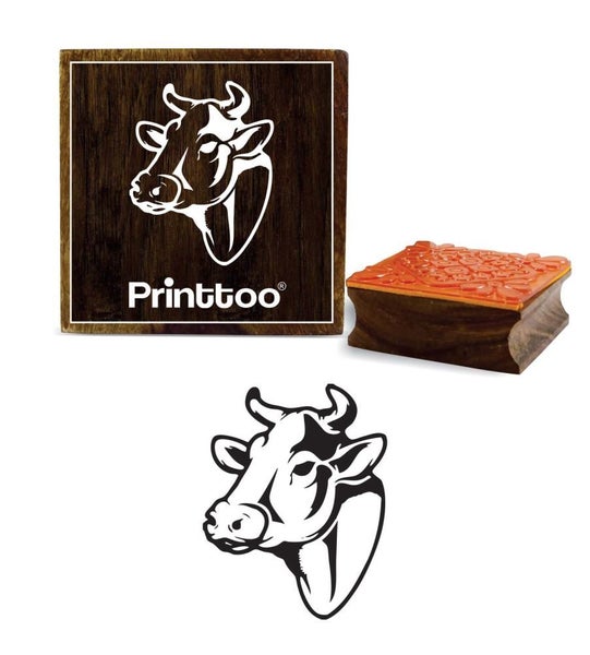 Printtoo Square Wooden Rubber Stamp Scrap-booking Bull Head Stamps-4 x 4 Inches Carousel 1