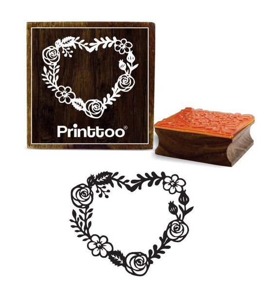 Square Flower Wreath Wooden Rubber Stamp Craft Textile Brown Stamps-4 x 4 Inches Carousel 1