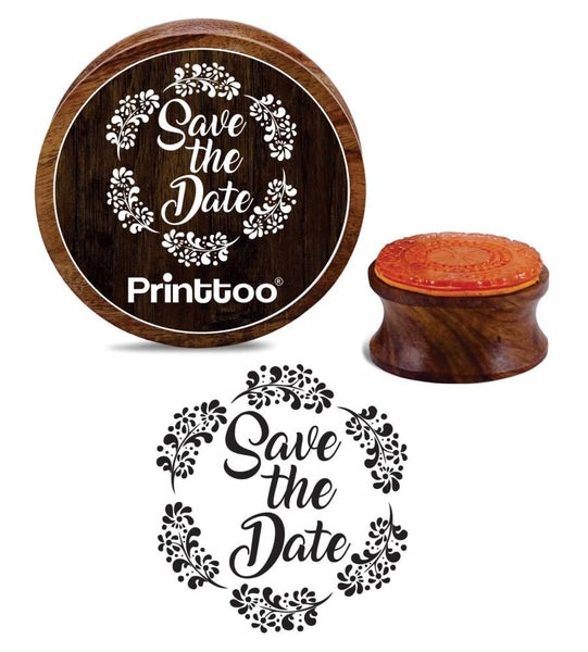 Round Save The Date With Floral Wooden Rubber Stamps Craft Textile-2 Inch Carousel 1
