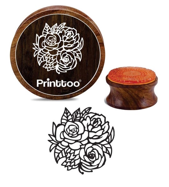 Craft Textile Rose Floral Round Wooden Rubber Stamp Scrap-booking-5 Inch Carousel 1