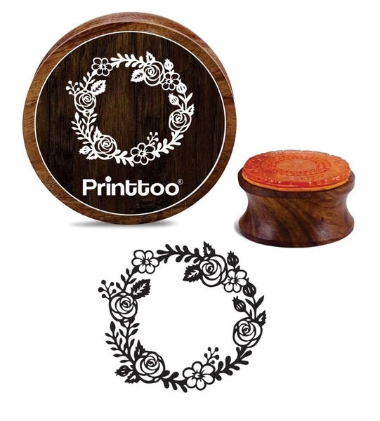Printtoo Flower Wreath Wooden Rubber Stamp Round Scrap-booking DIY Stamps-2 Inch Carousel 1
