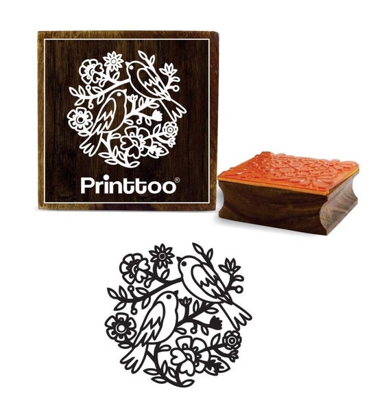 Square Floral & Bird Wooden Rubber Stamp Card Making Stamps-5 x 5 Inches Carousel 1