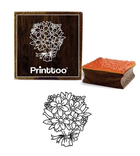 Printtoo Flower Bouquet Square Wooden Rubber Stamp Crafting Textile-5 x 5 Inches Carousel 1