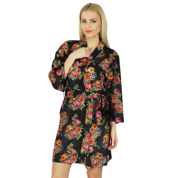 Bimba Women Floral Black Robe Short Cotton Getting Ready Bridesmaid Robes Carousel 1
