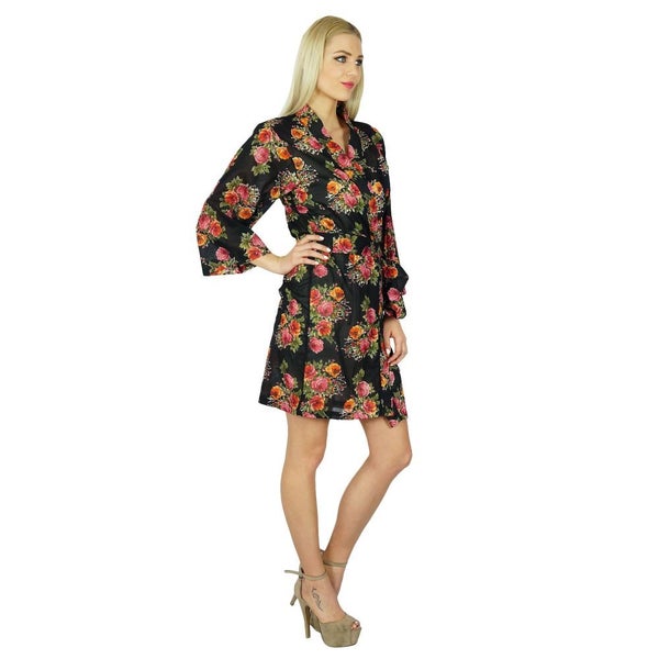 Bimba Women Floral Black Robe Short Cotton Getting Ready Bridesmaid Robes Carousel 2