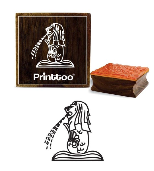 Merlion Statue Scrap-booking Square Brown Wooden Rubber Stamps-5 x 5 Inches Carousel 1