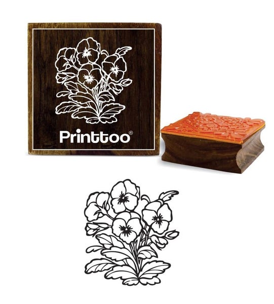 Square Wooden Rubber Stamp Floral Craft Textile Brown Stamps-2 x 2 Inches Carousel 1