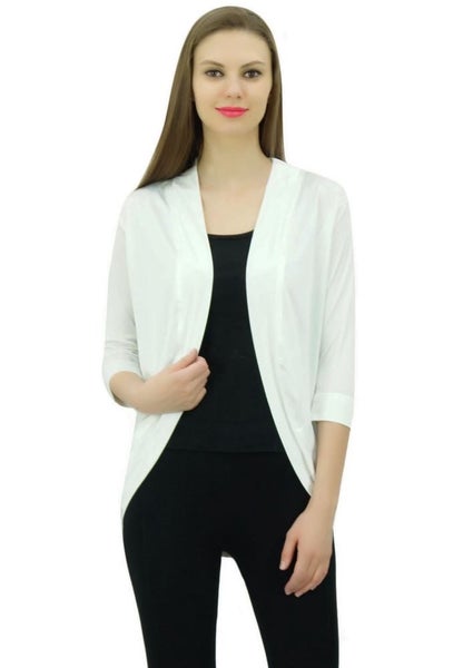 Bimba Women's Solid Shrug spandex 3/4 Sleeve Casual White Shrug Cardigan Carousel 1