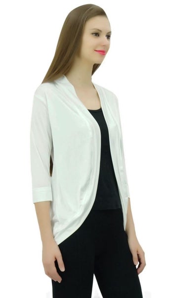 Bimba Women's Solid Shrug spandex 3/4 Sleeve Casual White Shrug Cardigan Carousel 2