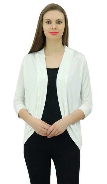 Bimba Women's Solid Shrug spandex 3/4 Sleeve Casual White Shrug Cardigan Carousel 6