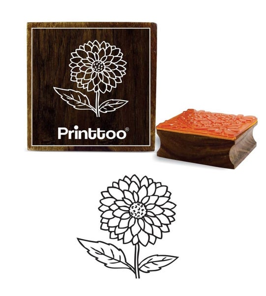 Craft Textile Block Square Sun Flower Brown Wooden Rubber Stamp-3 x 3 Inches Carousel 1