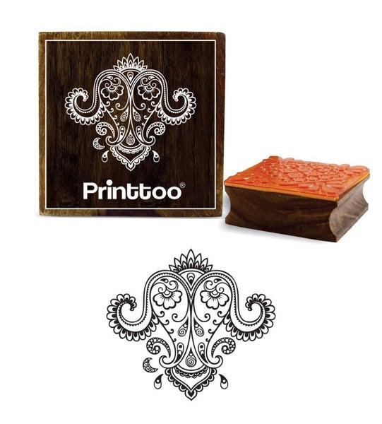 Printtoo Square Wooden Rubber Stamp Scrap-booking Paisley Pattern Textile Stamp Carousel 1