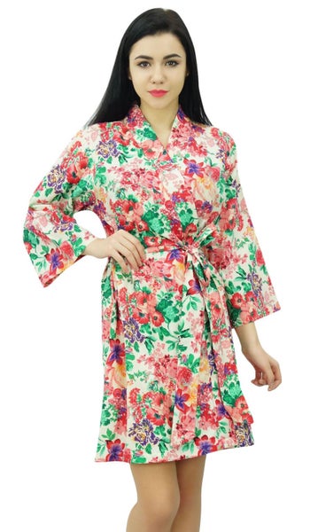 Bimba Womens Floral Cotton Short Robe Getting Ready Bride Bridesmaid Coverup Rob Carousel 1
