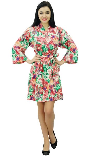 Bimba Womens Floral Cotton Short Robe Getting Ready Bride Bridesmaid Coverup Rob Carousel 2