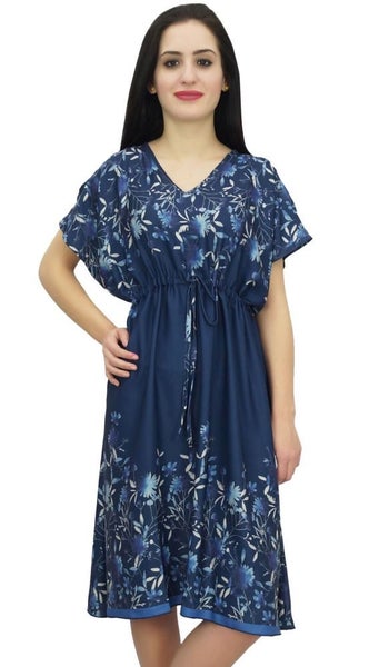 Bimba Women's Drawstring Waist Knee Length Dress Navy Blue Summer Casual Wear Carousel 1