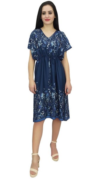 Bimba Women's Drawstring Waist Knee Length Dress Navy Blue Summer Casual Wear Carousel 5