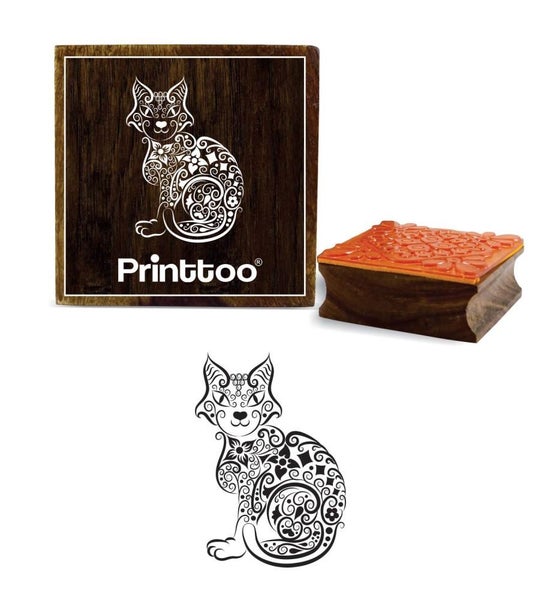 Printtoo Square Wooden Rubber Stamp Scrap-booking Cat Pattern Textile Stamps Carousel 1