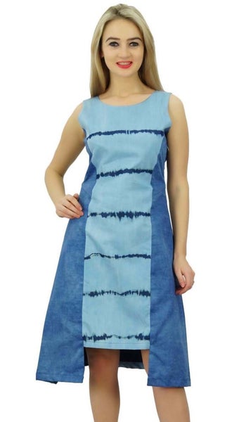 Bimba Womenâ Blue Sleeveless Casual Washed Denim Dress Carousel 1