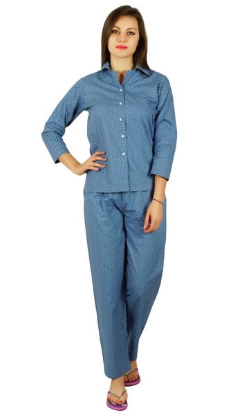 Bimba Womens Printed Pajama Set Cotton Night Wear Full Sleeve Shirt with Pyjamas Carousel 1
