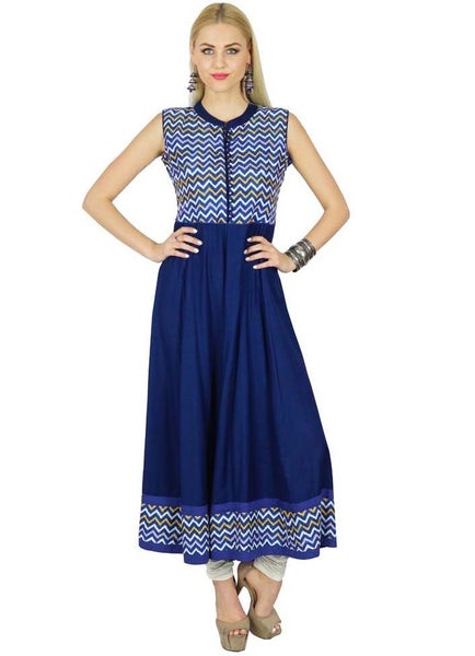 Bimba Women Anarkali Kurta Indian Ethnic Rayon Kurta Sleeveless Carousel 1