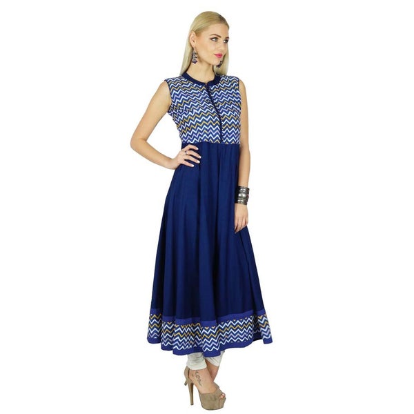 Bimba Women Anarkali Kurta Indian Ethnic Rayon Kurta Sleeveless Carousel 2