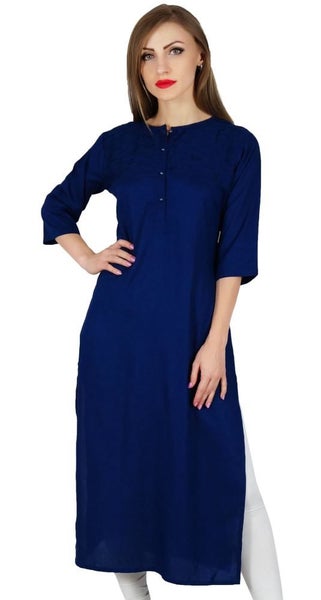 Bimba Women Solid Rayon Kurta 3/4 Sleeve Casual Formal Carousel 1