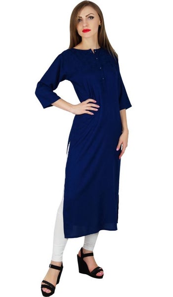 Bimba Women Solid Rayon Kurta 3/4 Sleeve Casual Formal Carousel 2