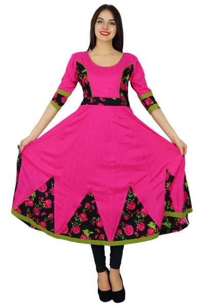 Bimba Women Cotton Dress Longred Kurta 3/4 Sleeve Kurta Indian Chic Clothing Carousel 1