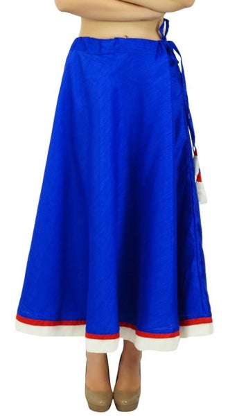 Bimba Royal Blue Long Maxi Dupion silk Skirt A-Line Skirts With Drawstring Waist Carousel 1